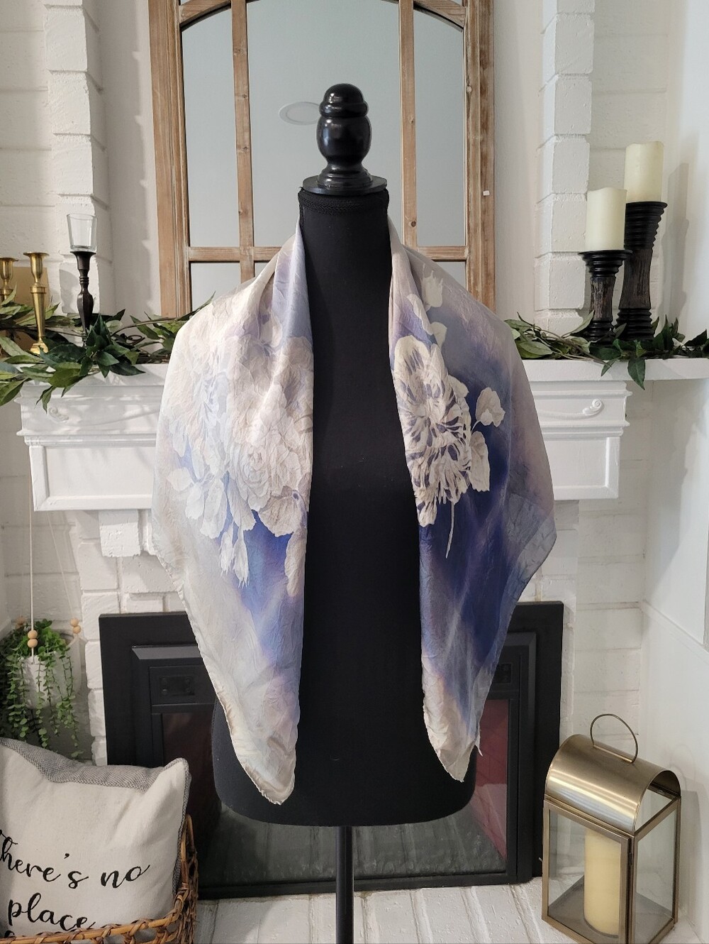 Larioseta Blue Floral Silk Scarf Made In Italy 32 × 32